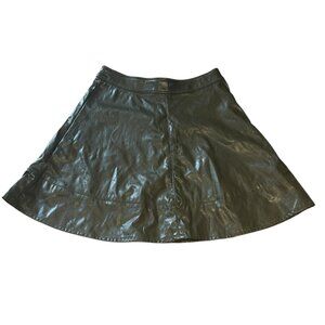 Lapis Military Green Vegan Leather Mini Skirt Sz M A Line Faux High Waisted Punk